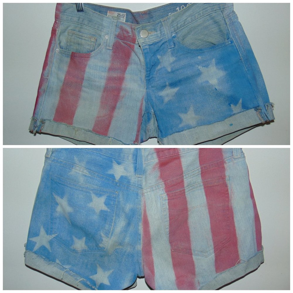 GAP 1969 US Flag Jean Shorts SZ 25 Womens CUT-OFFS Distressed Blue Denim Shorts